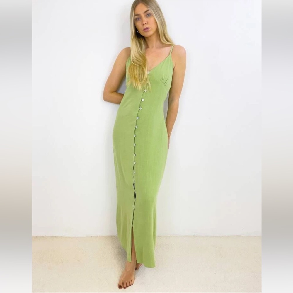 Lola May SHEIN Linen Blend Lime Green Maxi Dress Size Large